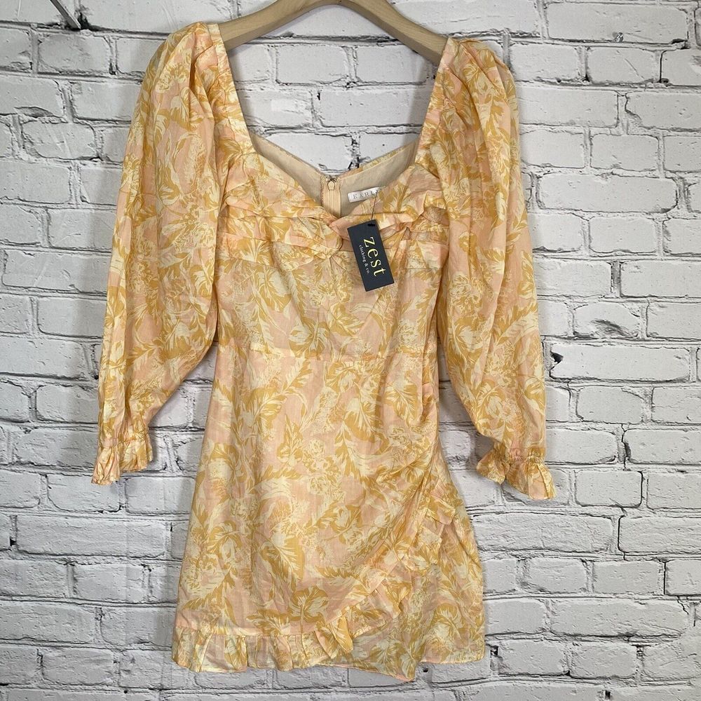 Karlie Ruffle Hem Mini Clementine Dress Size M Tiered Cinched Sleeve Zip Up